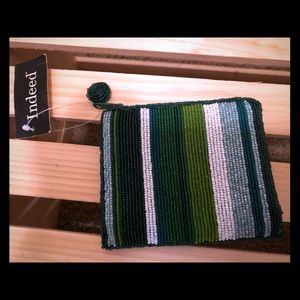 Indeed green and white striped coin purse NWT